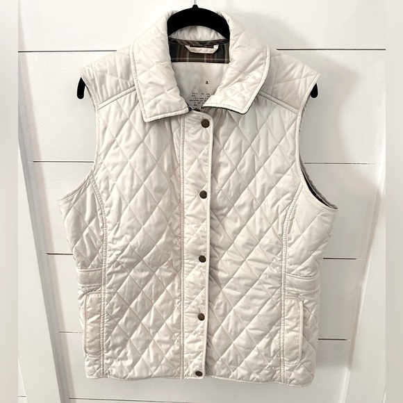 LL BEAN L Riding equestrian white quilted polyester woman gorpcore outdoor vest - Picture 1 of 11